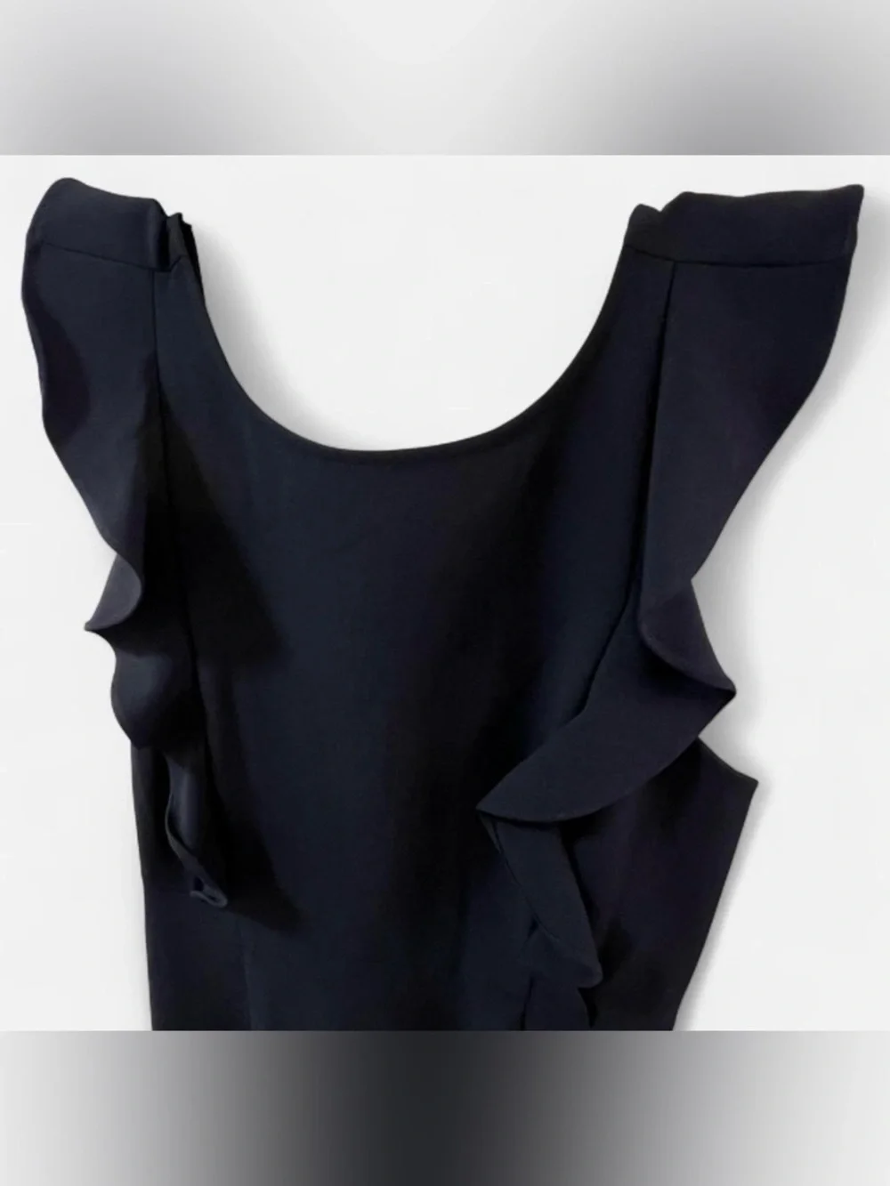 Lulu's Small Black Ruffle-Trim Midi Dress Formal Cocktail Wedding Guest Bodycon - Picture 5 of 8
